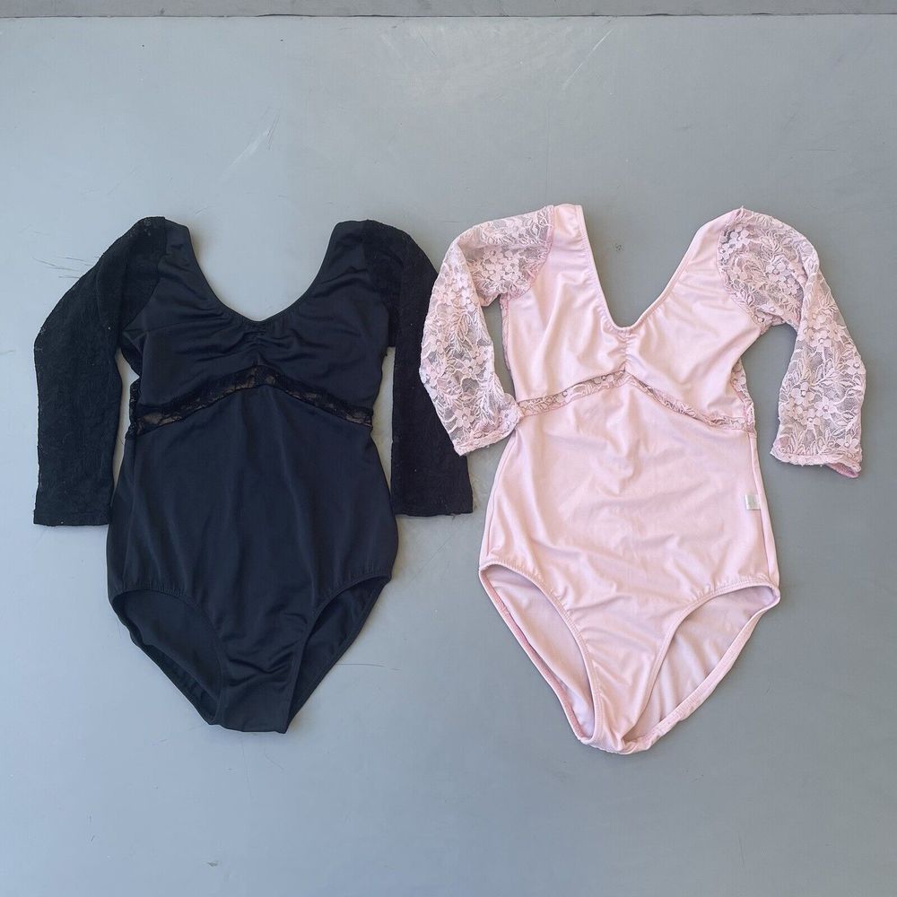 Lot of 2 Class In Leotards Sz  S Small M Medium  Lace Over 889 3/4 Sleeves